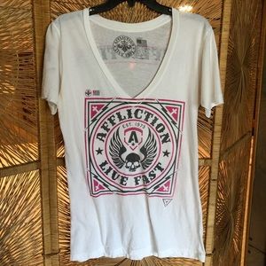 Affliction Live Fast Women’s White V-neck Tee